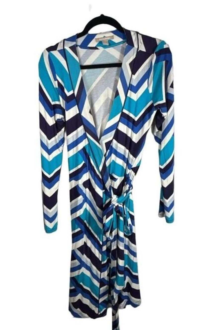Banana Republic Blue Geometric Chevron Print Long Sleeve Wrap Dress Size S